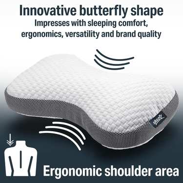 2 oreillers Sleezzz Premium en mousse viscoélastique, forme papillon, 36 x 60 cm, avec housse double en tissu agréable au toucher