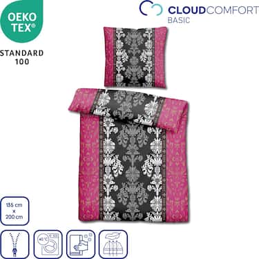 Dubbelpaket CloudComfort Basic mikrofiber-sängkläder svart/rosa 135 x 200 + 80 x 80 cm