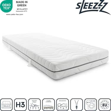Matelas viscoélastique 7 zones Sleezzz Smart 100 x 200 cm, hauteur 18 cm, degré de fermeté H3 avec mousse à mémoire de forme Air