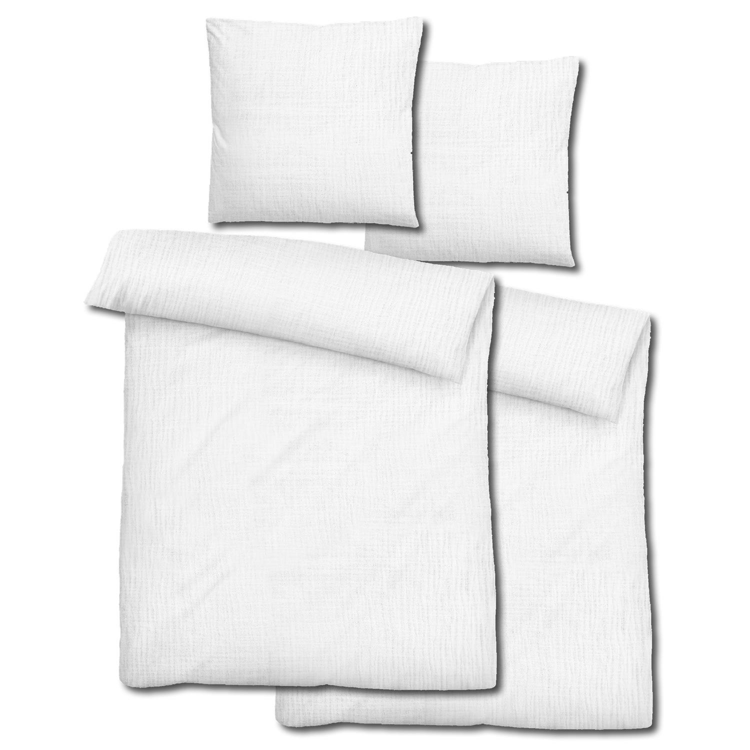 Lot de deux parures de lit Sleezzz® mousseline blanche 135 x 200 cm + 80 x 80 cm Lot de deux parures de lit Sleezzz® mousseline blanche 135 x 200 cm + 80 x 80 cm