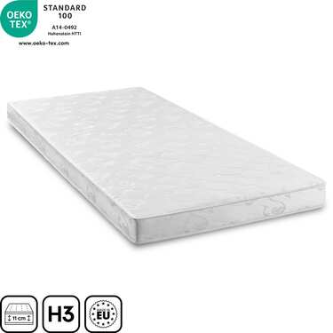 90 x 190 cm Matelas en mousse confort / Topper Dream, hauteur 11 cm, degré de fermeté H3