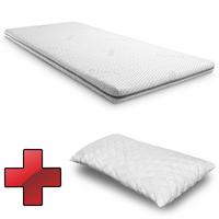 Topper en mousse froide Supportho Premium Topper 100 x 200 cm H3, hauteur 9 cm, degré de fermeté H3 avec housse antibactérienne + oreiller CloudComfort Basic Gel-Flocken 40 x 80 cm