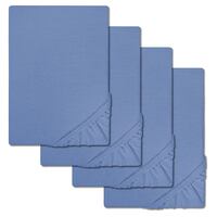 Lot de 4 draps-housses CloudComfort Basic en jersey stretch bleu 120 x 200 cm (4 pièces)