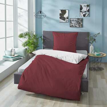 Sleezzz® Renforcé réversible rouge foncé/blanc 135 x 200 + 80 x 80 cm