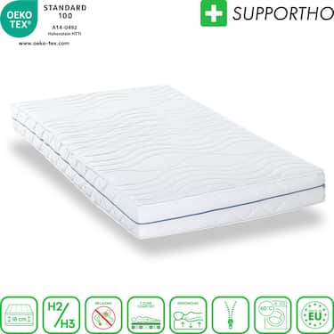Matelas ergonomique 140x200 cm 7 zones Supportho Premium, hauteur 18 cm, degré de fermeté H2/H3 + CloudComfort Basic set de lit microfibre 135 x 200 cm + 80 x 80 cm
