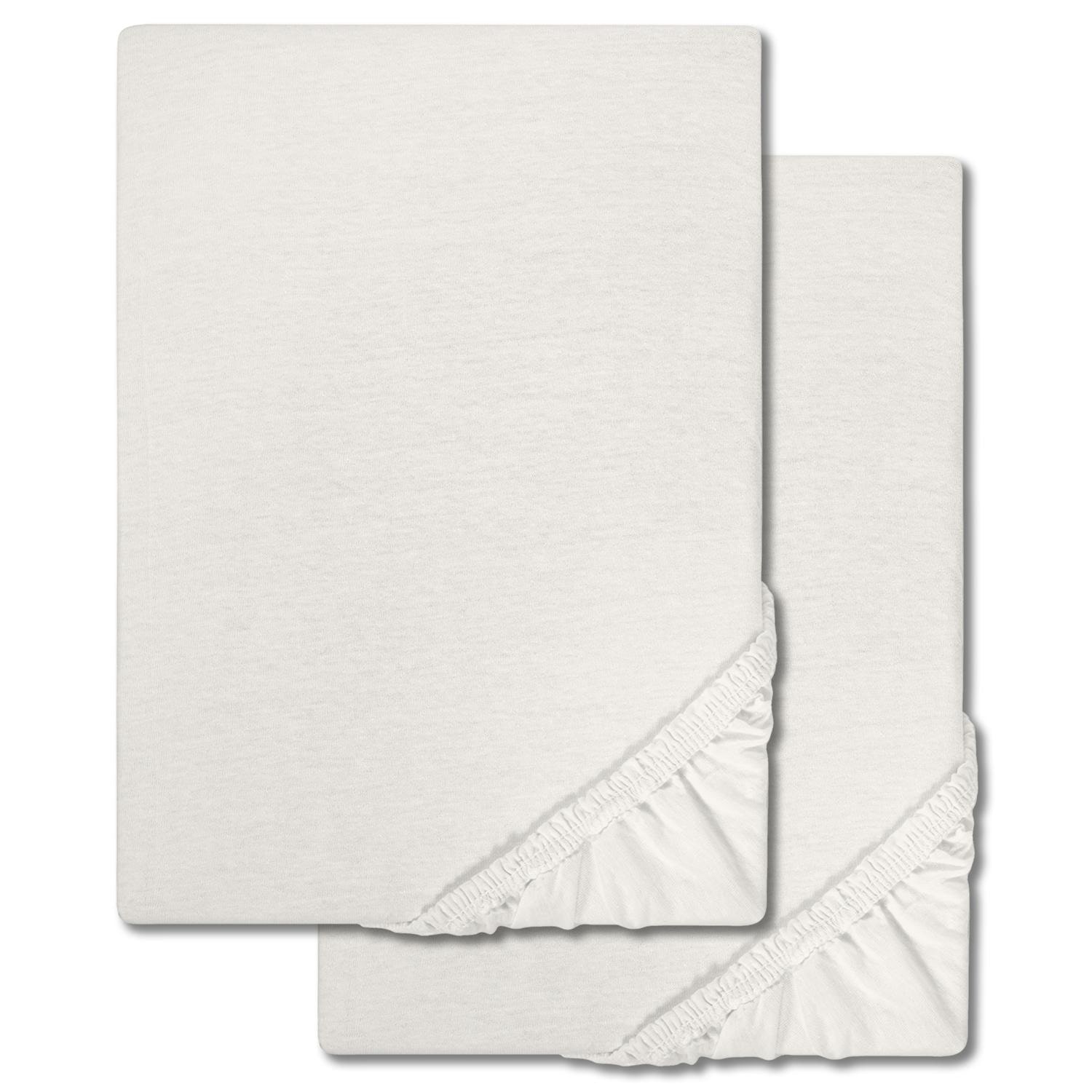 Lot de deux draps-housses Castell en jersey, blancs, 90 x 190 - 100 x 200 cm