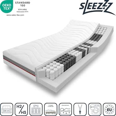 Matelas ergonomique à ressorts ensachés Sleezzz Premium 90 x 200 cm, hauteur 23 cm, degré de fermeté H2/H3 + surmatelas / surmatelas 90 x 200 cm