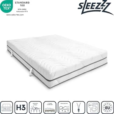 Matelas viscoélastique 7 zones Sleezzz Smart 120 x 200 cm, hauteur 18 cm, degré de fermeté H3 avec mousse à mémoire de forme Air