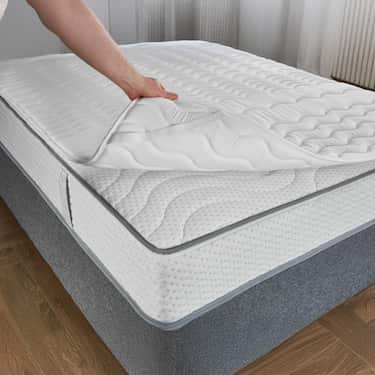 Surmatelas en mousse confort Sleezzz® Basic 90 x 200 cm de 2,5 cm avec piqûres ondulées 7 zones et élastiques d'angle