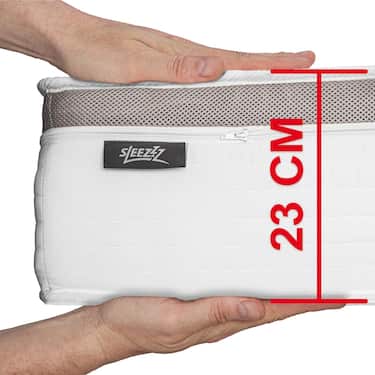 7-strefowy ergonomiczny materac kieszeniowy Sleezzz Diamond T1000 90 x 200 cm, wysokość 23 cm, poziom twardości H2/H3, 1000 sprężyn/2m²
