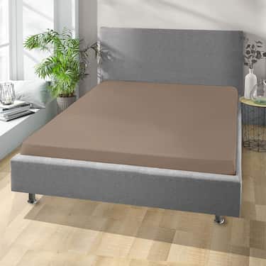 Drap-housse en coton Castell Jersey, couleur taupe, 90 x 190 - 100 x 200 cm