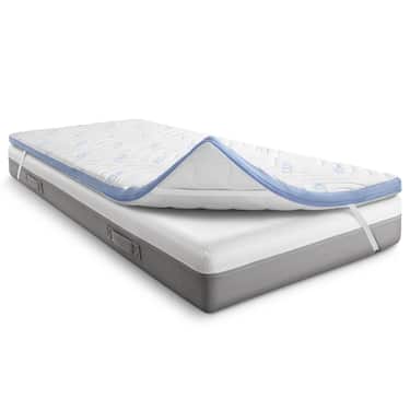 Surmatelas en mousse froide CloudComfort Cool 160 x 200 cm H2/H3, hauteur 7 cm, degré de fermeté H2/H3, surmatelas 7 zones avec face été et face hiver + oreiller Sleezzz® Cool à effet rafraîchissant