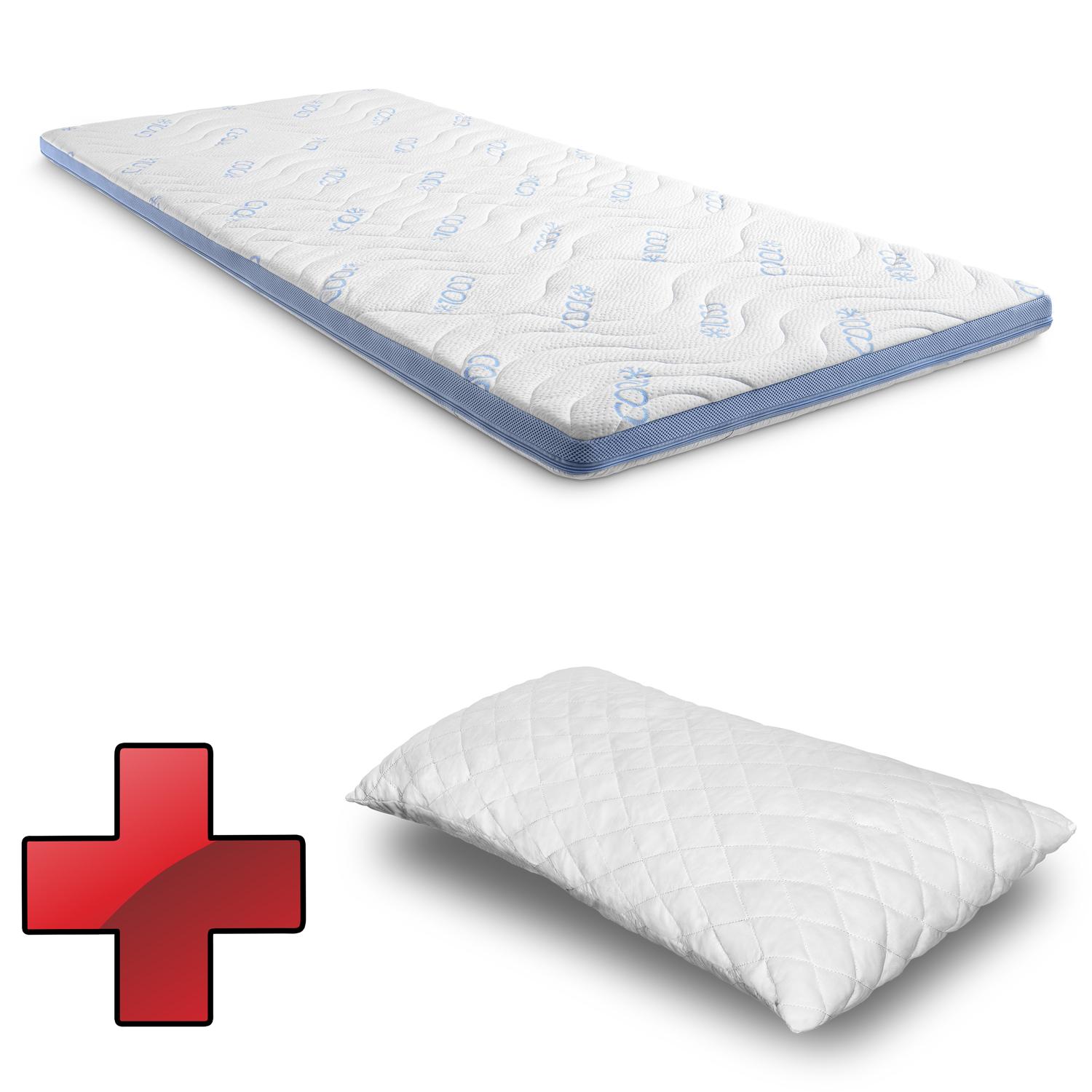 CloudComfort Cool Topper 90 x 200 cm H2/H3 + CloudComfort Basic Oreiller en flocons de gel 40 x 80 cm CloudComfort Cool Topper 90 x 200 cm H2/H3 + CloudComfort Basic Oreiller en flocons de gel 40 x 80 cm