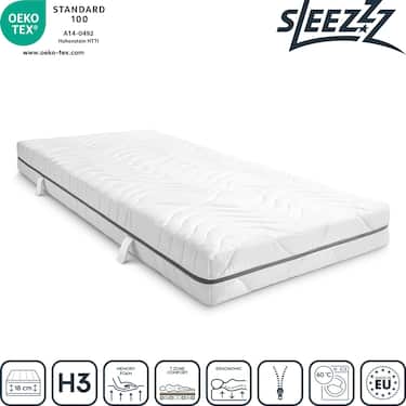 Matelas viscoélastique 7 zones Sleezzz Smart 90 x 200 cm, hauteur 18 cm, degré de fermeté H3 avec mousse à mémoire de forme Air + oreiller en microfibre CloudComfort Basic 40 x 80 cm