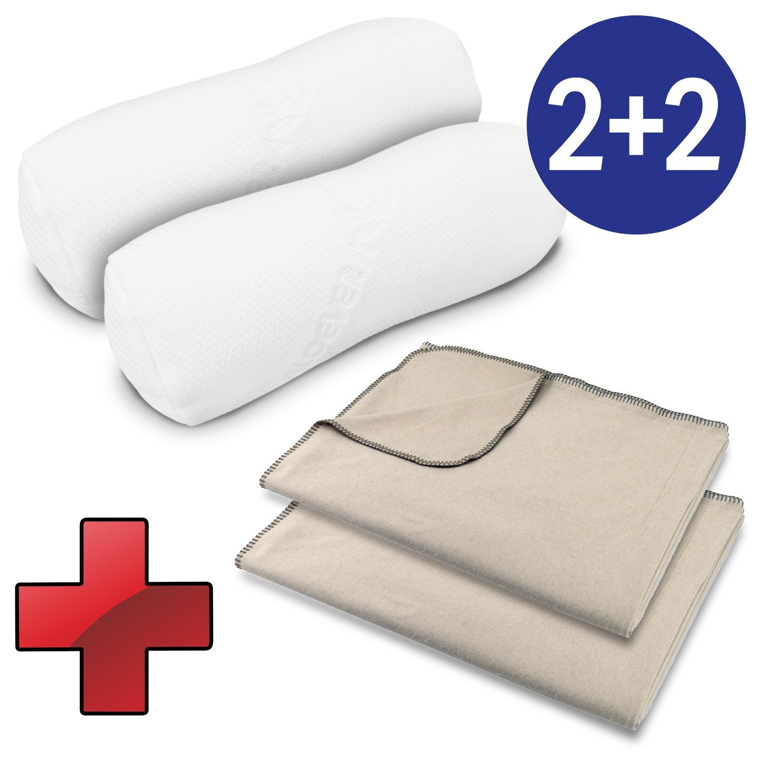 Set de voyage : 2 x genouillères et traversins visco 40 x 15 cm + 2 x couvertures moelleuses Sleezzz® Smart 150 x 200 cm