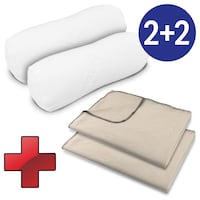 Set de voyage comprenant : 2 x genouillères et traversins visco 40 x 15 cm + 2 x couvertures douillettes Sleezzz® Smart 150 x 200 cm