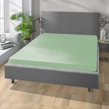 Drap-housse microfibre jersey interlock vert 90 x 190 - 100 x 200 cm en pack de 4