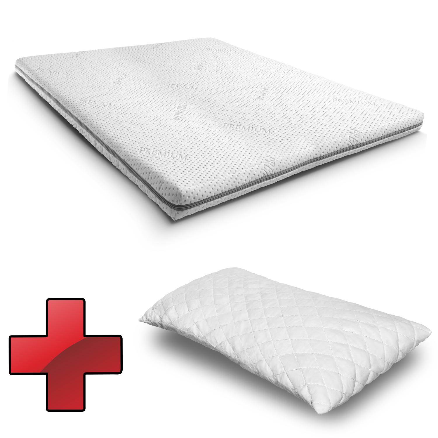 Supportho Premium Topper 120 x 200 cm H3 + CloudComfort Basic Gel-Flocken Kissen 40 x 80 cm Supportho Premium Topper 120 x 200 cm H3 + CloudComfort Basic Gel-Flocken Kissen 40 x 80 cm