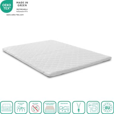 Surmatelas viscoélastique souple 180 x 200 cm, hauteur 6 cm, avec effet mémoire de forme
