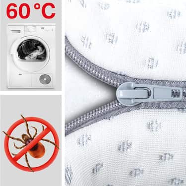 Topper en mousse froide Supportho Premium Topper 120 x 200 cm H3, hauteur 9 cm, degré de fermeté H3 avec housse antibactérienne CloudComfort Basic Oreiller en flocons de gel 40 x 80 cm