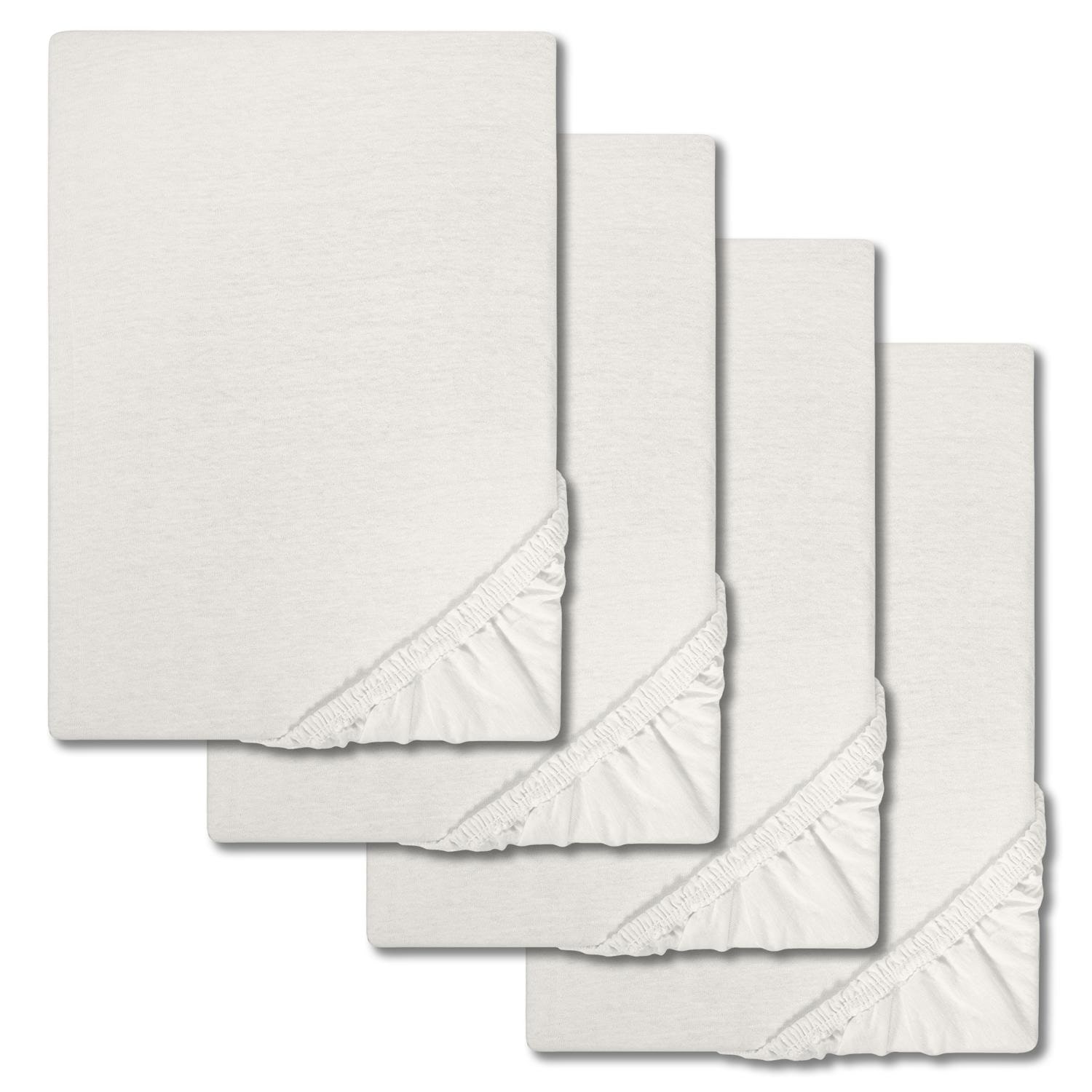 Lot de 4 draps-housses en jersey Castell, blancs, 90 x 190 - 100 x 200 cm