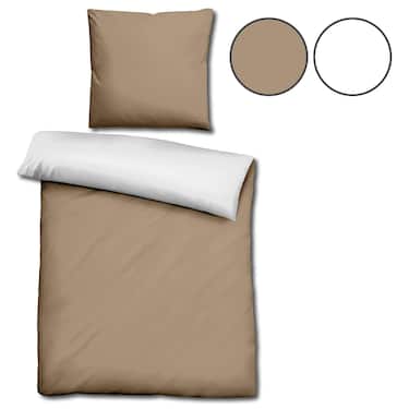 Lot de 2 draps en Renforcé Sleezzz® réversibles moka/blanc 135 x 200 + 80 x 80 cm