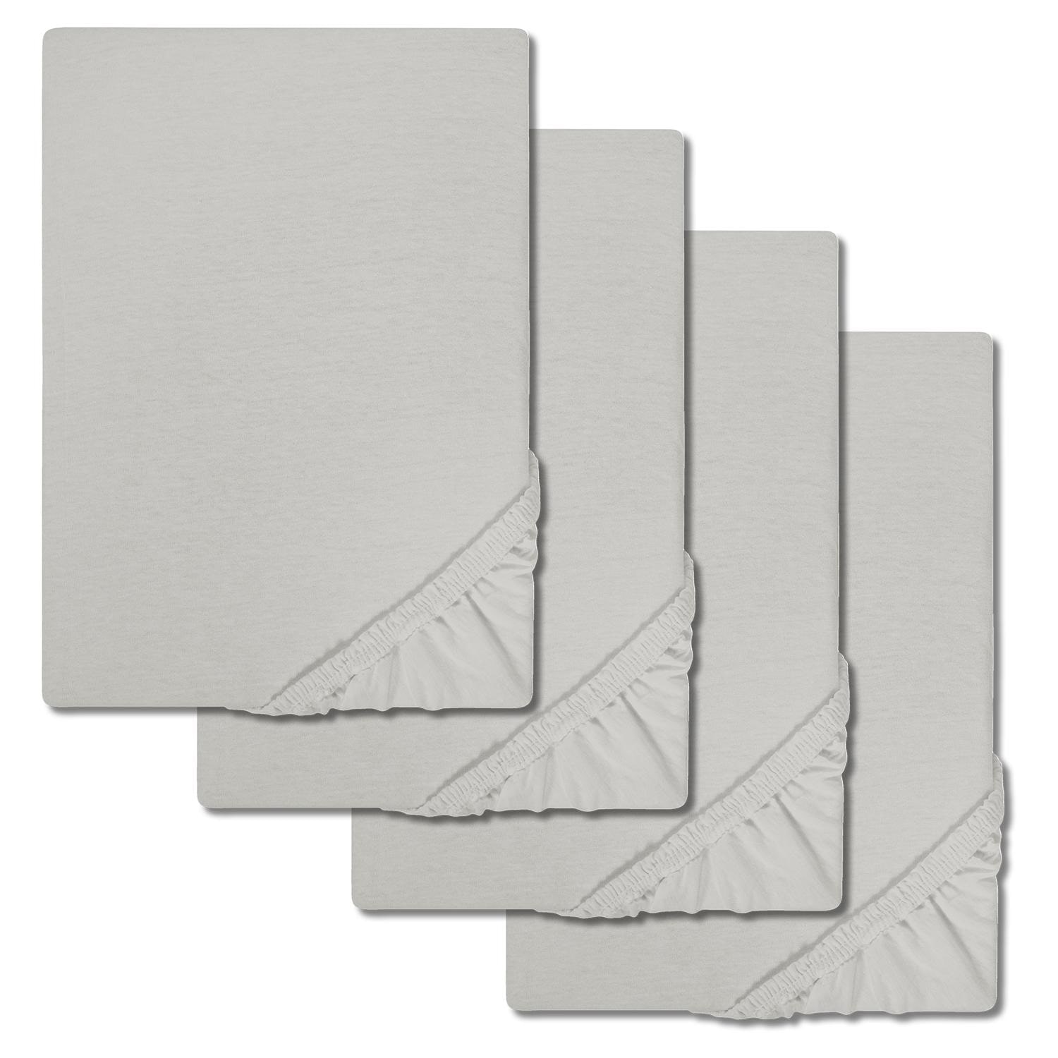 Lot de 4 draps-housses en jersey Castell, gris argenté, 90 x 190 - 100 x 200 cm