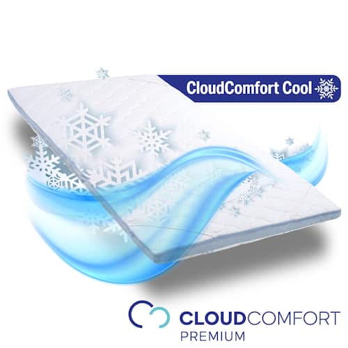 Surmatelas en mousse froide CloudComfort Cool 160 x 200 cm H2/H3, hauteur 7 cm, degré de fermeté H2/H3, surmatelas 7 zones avec face été et face hiver + oreiller Sleezzz® Cool à effet rafraîchissant