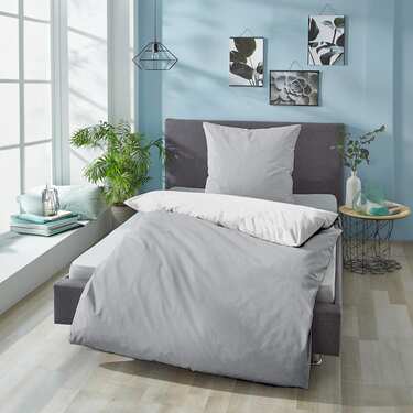 Lot de 2 draps réversibles Sleezzz® Renforcé gris clair/blanc 135 x 200 + 80 x 80 cm