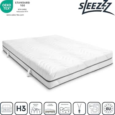 Matelas viscoélastique 7 zones Sleezzz Smart 200 x 200 cm, hauteur 18 cm, degré de fermeté H3 avec mousse à mémoire de forme Air
