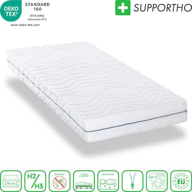 Matelas ergonomique 90x200 cm 7 zones Supportho Premium, hauteur 18 cm, degré de fermeté H2/H3 + surmatelas / surmatelas 90 x 200 cm