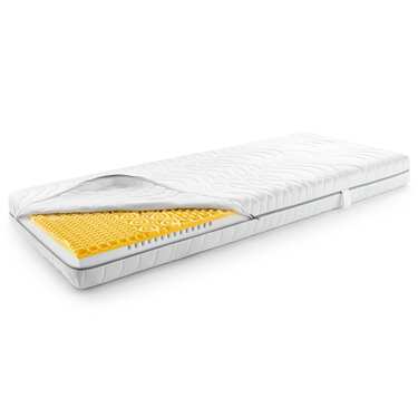 Matelas viscoélastique 7 zones Sleezzz Smart 90 x 200 cm, hauteur 18 cm, degré de fermeté H3 avec mousse à mémoire de forme Air + pack économique 3 couleurs Draps-housses Castell 90 x 190 - 100 x 200 cm