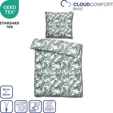 CloudComfort Basic mikrofiber-sängkläder gröna blad 135 x 200 + 80 x 80 cm