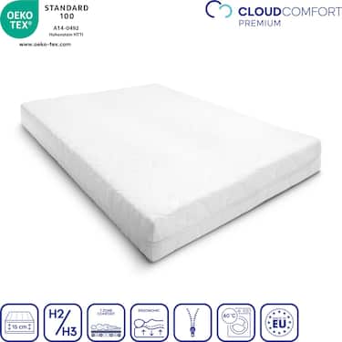 Matelas Premium 7 zones 140x200 cm CloudComfort, hauteur 15 cm, degré de fermeté H2/H3