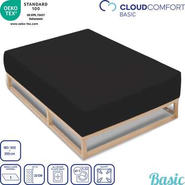 Lot de deux draps-housses CloudComfort Basic jersey stretch noir 180 x 190 - 200 x 200 cm (2 pièces)