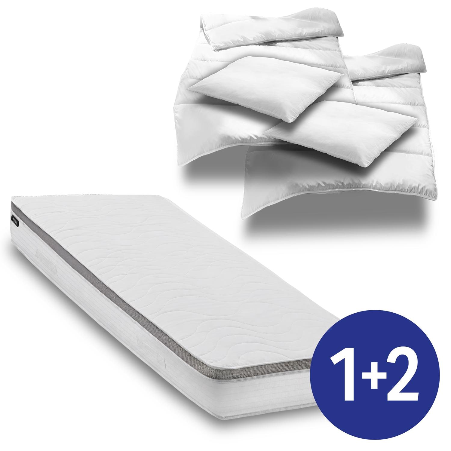 Matelas à ressorts ensachés Sleezzz® Diamond T1000 180 x 200 cm H2/H3 + 2 parures de lit en microfibre 135 x 200 cm + 80 x 80 cm