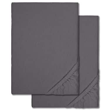 Draps-housses peluche d'hiver anthracite 90 x 190 - 100 x 200 cm pack double