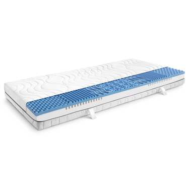 Matelas viscoélastique 7 zones Sleezzz Smart 180 x 200 cm, hauteur 18 cm, degré de fermeté H3 avec mousse à mémoire de forme Air + 2 x oreillers Sleezzz® Smart réglables en hauteur