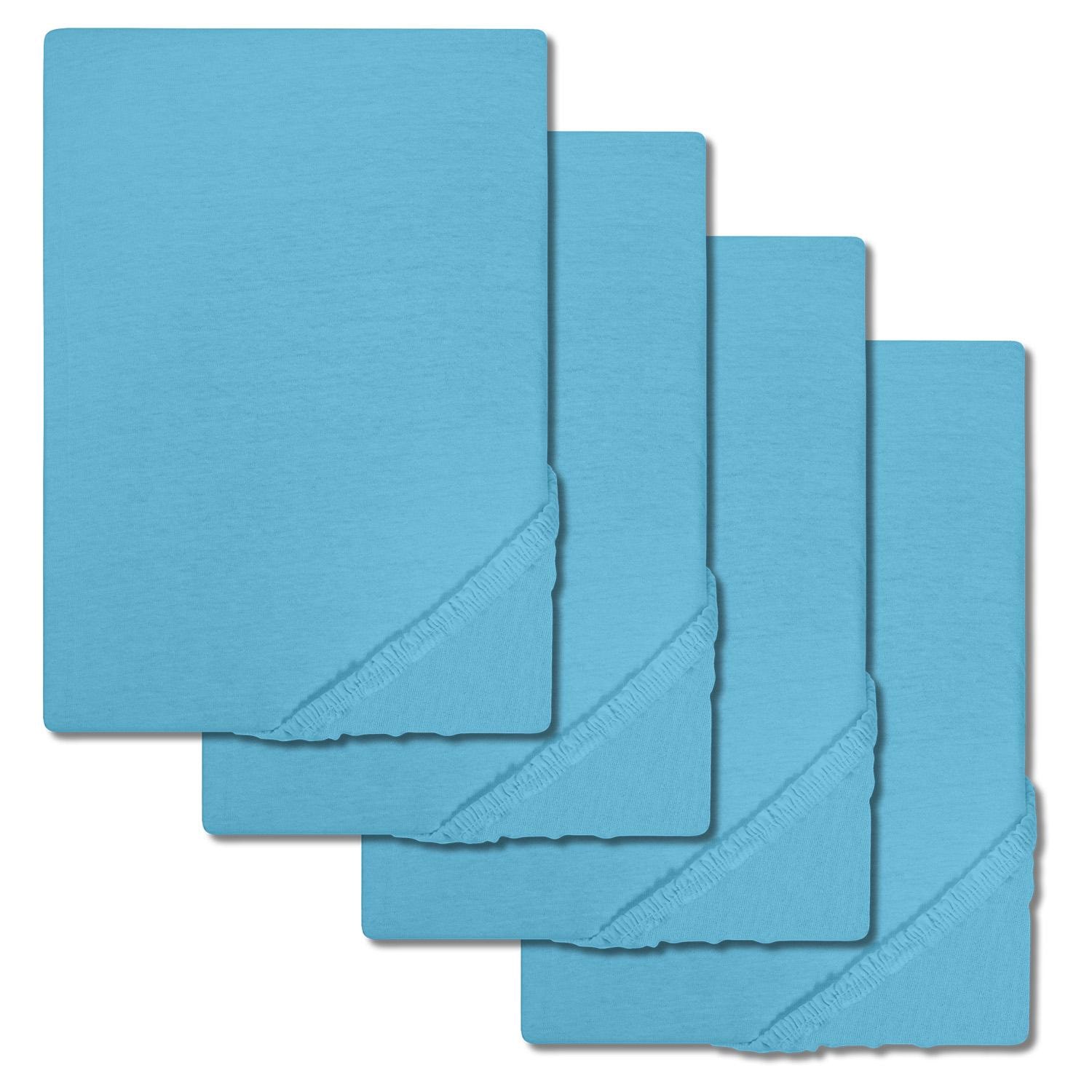 Lot de 4 draps-housses Setex en coton fin, turquoise, 90 x 200 cm
