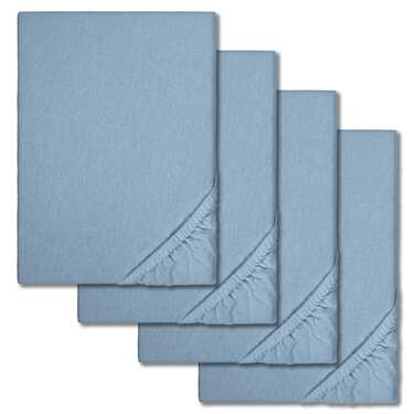 Draps-housses hivernaux bleu 90 x 190 - 100 x 200 cm en pack de 4