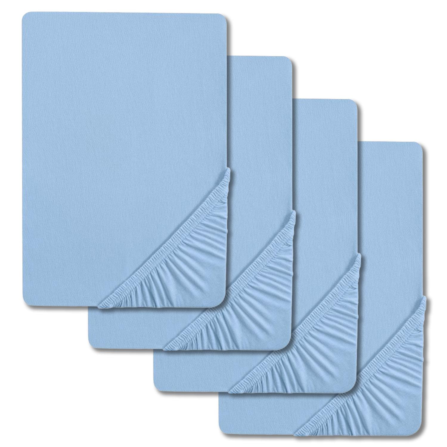 Lot de 4 draps-housses Castell Jersey bleu glacier 90 x 190 - 100 x 200 cm (4 pièces) Lot de 4 draps-housses Castell Jersey bleu glacier 90 x 190 - 100 x 200 cm (4 pièces)