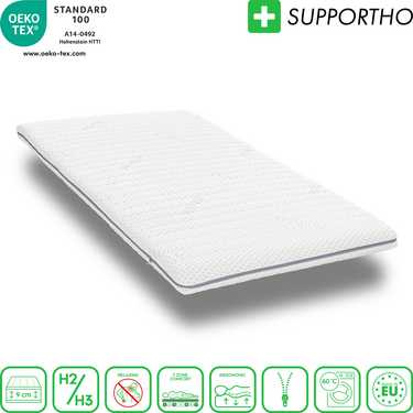 Topper en mousse froide Supportho Premium Topper 80 x 200 cm H3, hauteur 9 cm, degré de fermeté H3 avec housse antibactérienne