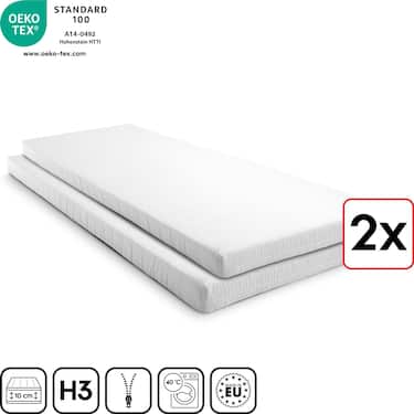 Matelas mousse confort K10 90 x 200 cm, hauteur 10 cm, degré de fermeté H3, Twin-Set