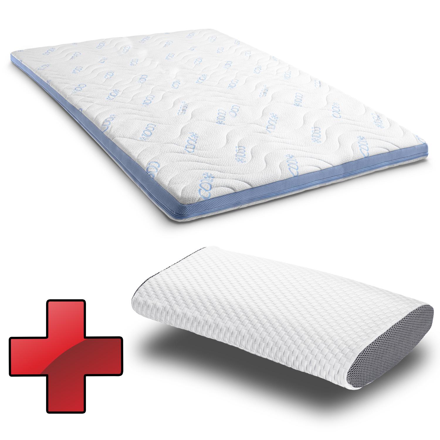 CloudComfort Cool Topper 160 x 200 cm H2/H3 + oreiller à effet rafraîchissant Sleezzz® Cool CloudComfort Cool Topper 160 x 200 cm H2/H3 + oreiller à effet rafraîchissant Sleezzz® Cool