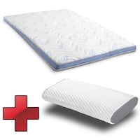 Surmatelas en mousse froide CloudComfort Cool 160 x 200 cm H2/H3, hauteur 7 cm, degré de fermeté H2/H3, surmatelas 7 zones avec face été et face hiver + oreiller Sleezzz® Cool à effet rafraîchissant