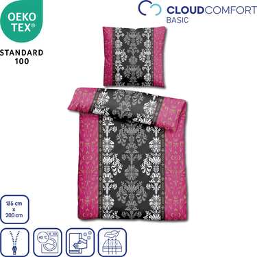 CloudComfort Basic mikrofiber-sängkläder svart/rosa 135 x 200 + 80 x 80 cm