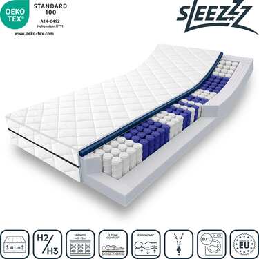 7 zonų kišeninių spyruoklių branduolio čiužinys "Sleezzz Smart" 100 x 200 cm, aukštis 21 cm, kietumo lygis H2/H3
