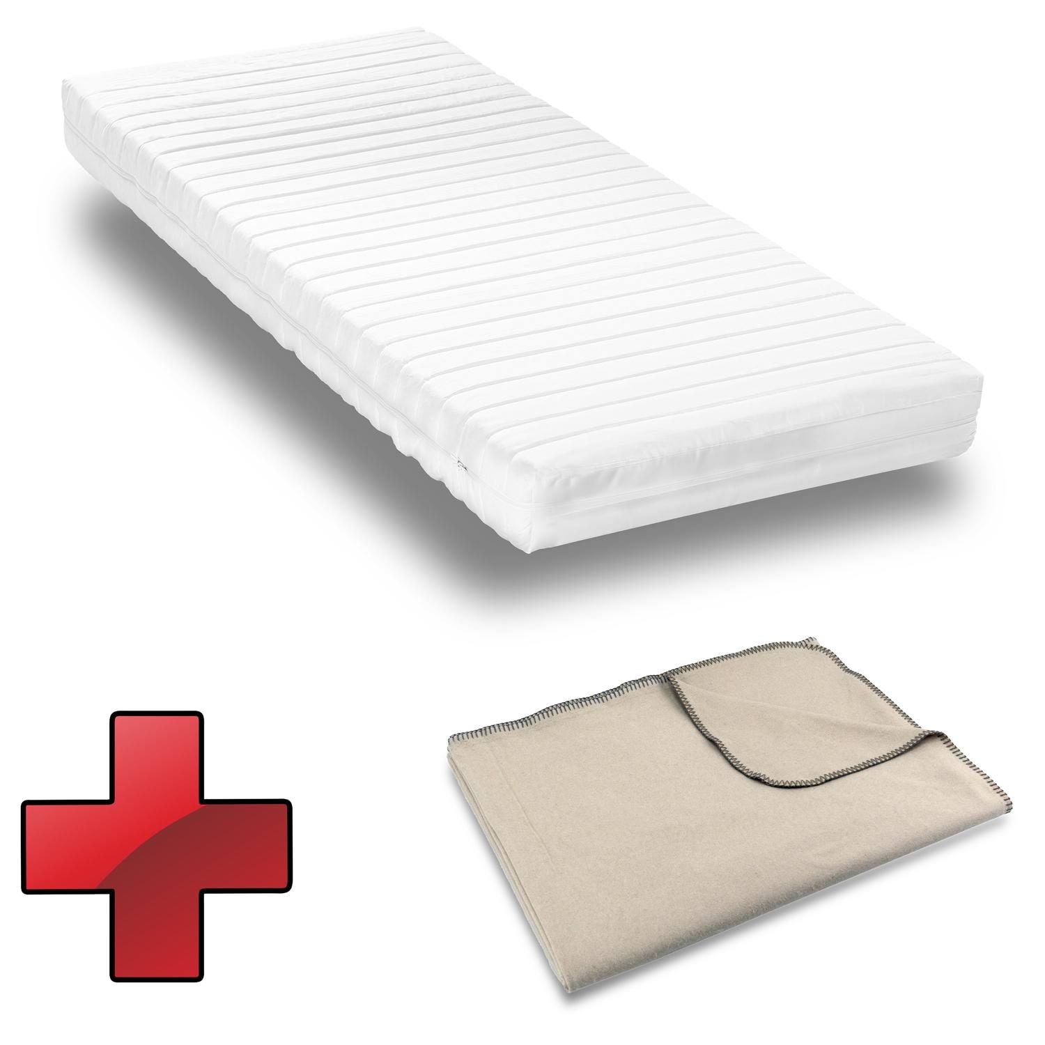 Matelas en mousse froide K16 / 80 x 200 cm / H2 + H3 / 16 cm d'épaisseur + couverture douillette Sleezzz® Smart 140 x 200 cm Matelas en mousse froide K16 / 80 x 200 cm / H2 + H3 / 16 cm d'épaisseur + couverture douillette Sleezzz® Smart 140 x 200 cm