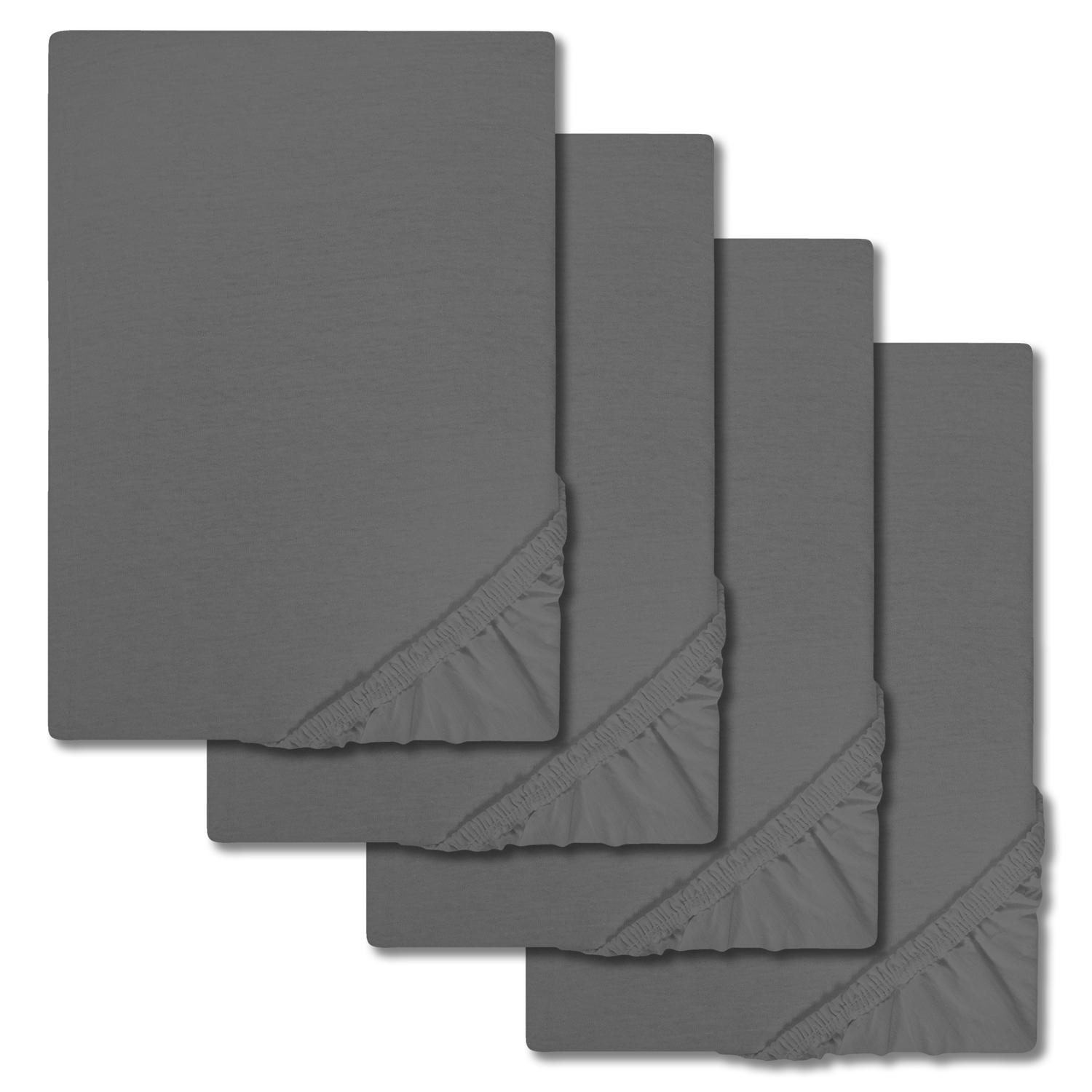 Lot de 4 draps-housses en jersey gris foncé 90 x 190 - 100 x 200 cm