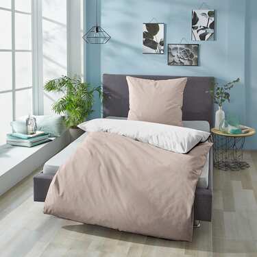 Lot de 2 parures de lit Sleezzz® Renforcé réversibles beige/blanc 135 x 200 + 80 x 80 cm